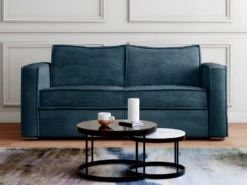 Canapé 3 Places Convertible Express En Velours Côtelé Bleu - Couchage 140 Cm - Matelas 22 Cm LORETO -Accueil-Canapé canape 21073437