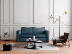 Canapé 3 Places Convertible Express En Velours Côtelé Bleu - Couchage 140 Cm - Matelas 22 Cm LORETO