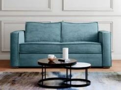 Canapé 3 Places Convertible Express En Velours Côtelé Bleu Clair - Couchage 140 Cm - Matelas 22 Cm LORETO -Accueil-Canapé canape 21073723