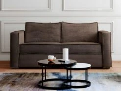 Canapé 3 Places Convertible Express En Velours Côtelé Marron - Couchage 140 Cm - Matelas 18 Cm LORETO -Accueil-Canapé canape 21074135