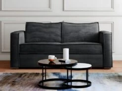 Canapé 3 Places Convertible Express En Velours Côtelé Anthracite - Couchage 140 Cm - Matelas 18 Cm LORETO -Accueil-Canapé canape 21075069