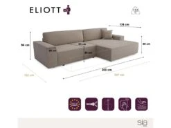 Canapé Angle Gauche Convertible Coffre Velours Taupe 300x174cm -Accueil-Canapé canape 21219167