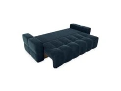 Canapé 4 Places Convertible Coffre Noyer Velours Bleu Paon -Accueil-Canapé canape 21219289