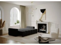 Canapé 4 Places Convertible Coffre Noyer Velours Noir -Accueil-Canapé canape 21219679