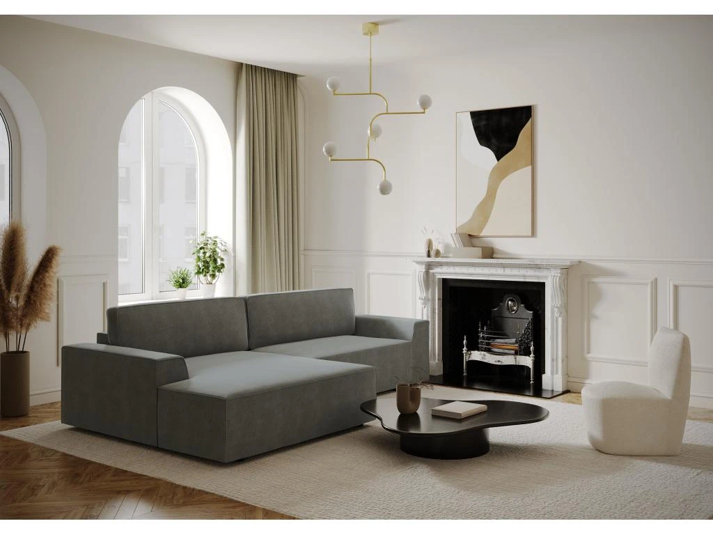 Canapé Angle Gauche Convertible Coffre Velours Gris 300x174cm 3 Canapé Angle Gauche Convertible Coffre Velours Gris 300x174cm