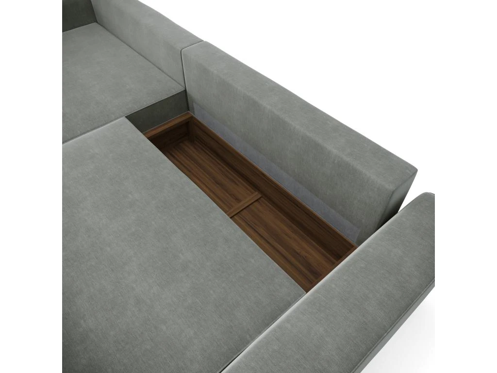 Canapé Angle Gauche Convertible Coffre Velours Gris 300x174cm 8 Canapé Angle Gauche Convertible Coffre Velours Gris 300x174cm – Image 6