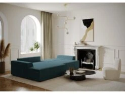 Canapé Angle Gauche Convertible Coffre Velours Bleu 300x174cm -Accueil-Canapé canape 21220015