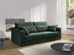 Canapé 3 Places En Velours Côtelé Vert MONDOVI