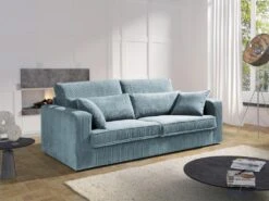 Canapé 3 Places En Velours Côtelé Bleu Turquoise MONDOVI
