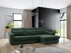 Canapé D'angle Droit En Velours Côtelé Vert MONDOVI