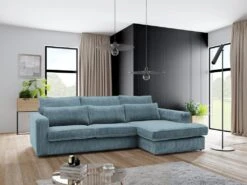 Canapé D'angle Droit En Velours Côtelé Bleu Turquoise MONDOVI