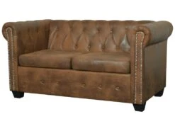 Canapé Chesterfield 2 Places Cuir Artificiel Marron