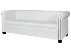 Canapé Chesterfield à 3 Places Cuir Synthétique Blanc