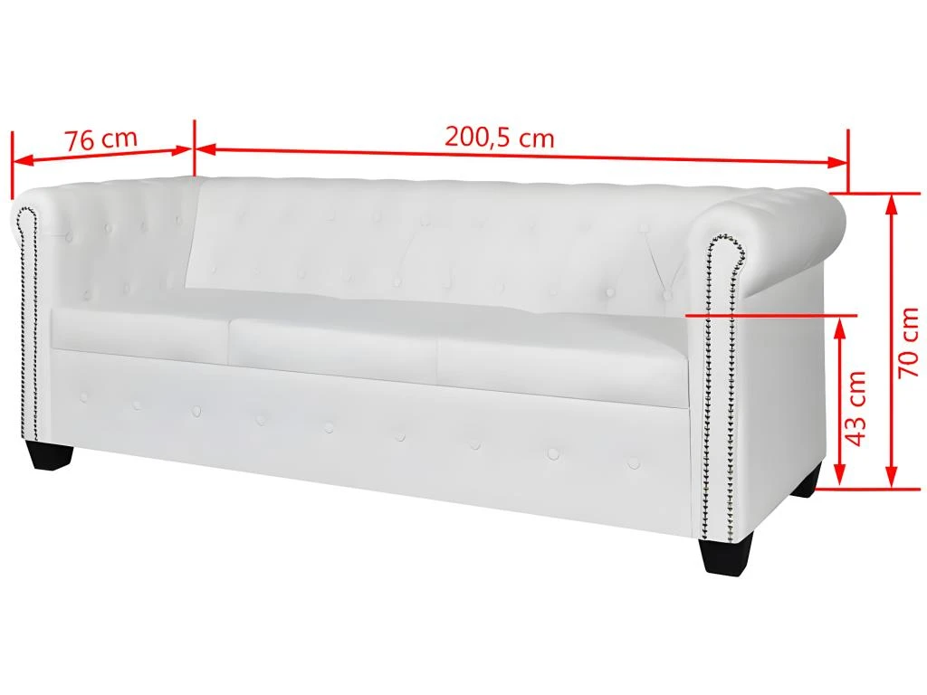 Canapé Chesterfield à 3 Places Cuir Synthétique Blanc 7 Canapé Chesterfield à 3 Places Cuir Synthétique Blanc – Image 5