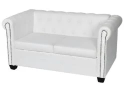 Canapé Chesterfield à 2 Places Cuir Synthétique Blanc