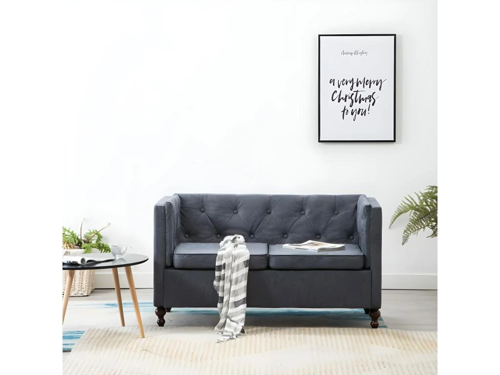 Canapé Chesterfield à 2 Places Revêtement En Tissu Gris 3 Canapé Chesterfield à 2 Places Revêtement En Tissu Gris