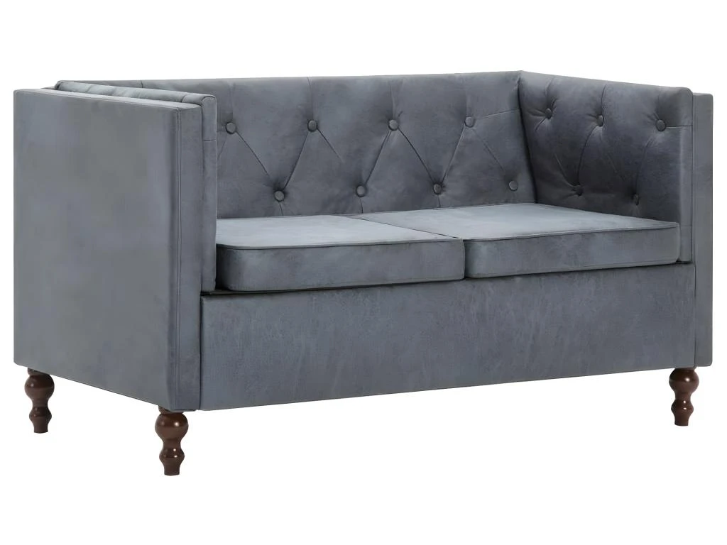 Canapé Chesterfield à 2 Places Revêtement En Tissu Gris 4 Canapé Chesterfield à 2 Places Revêtement En Tissu Gris – Image 2