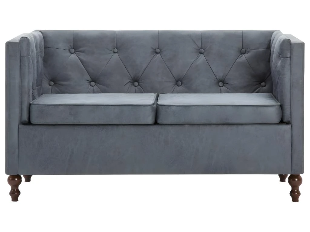 Canapé Chesterfield à 2 Places Revêtement En Tissu Gris 5 Canapé Chesterfield à 2 Places Revêtement En Tissu Gris – Image 3