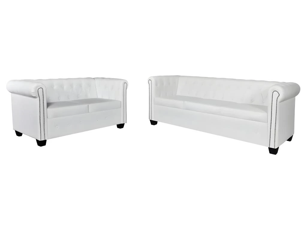 Canapé Chesterfield à 2 Places Et à 3 Places Blanc 3 Canapé Chesterfield à 2 Places Et à 3 Places Blanc