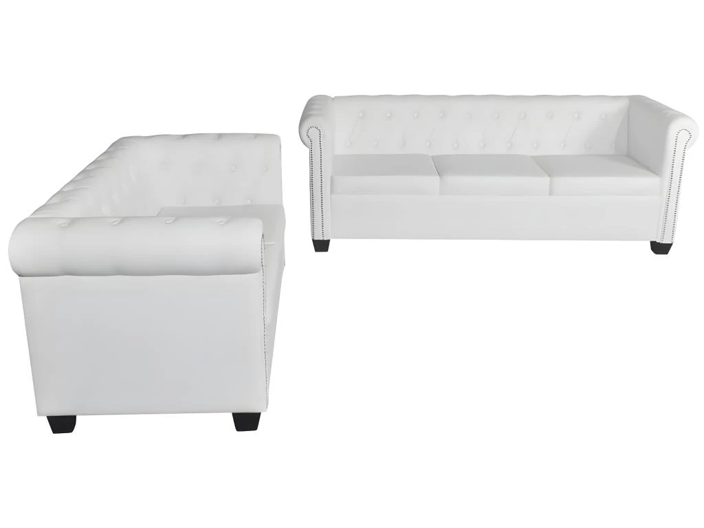Canapé Chesterfield à 2 Places Et à 3 Places Blanc 4 Canapé Chesterfield à 2 Places Et à 3 Places Blanc – Image 2