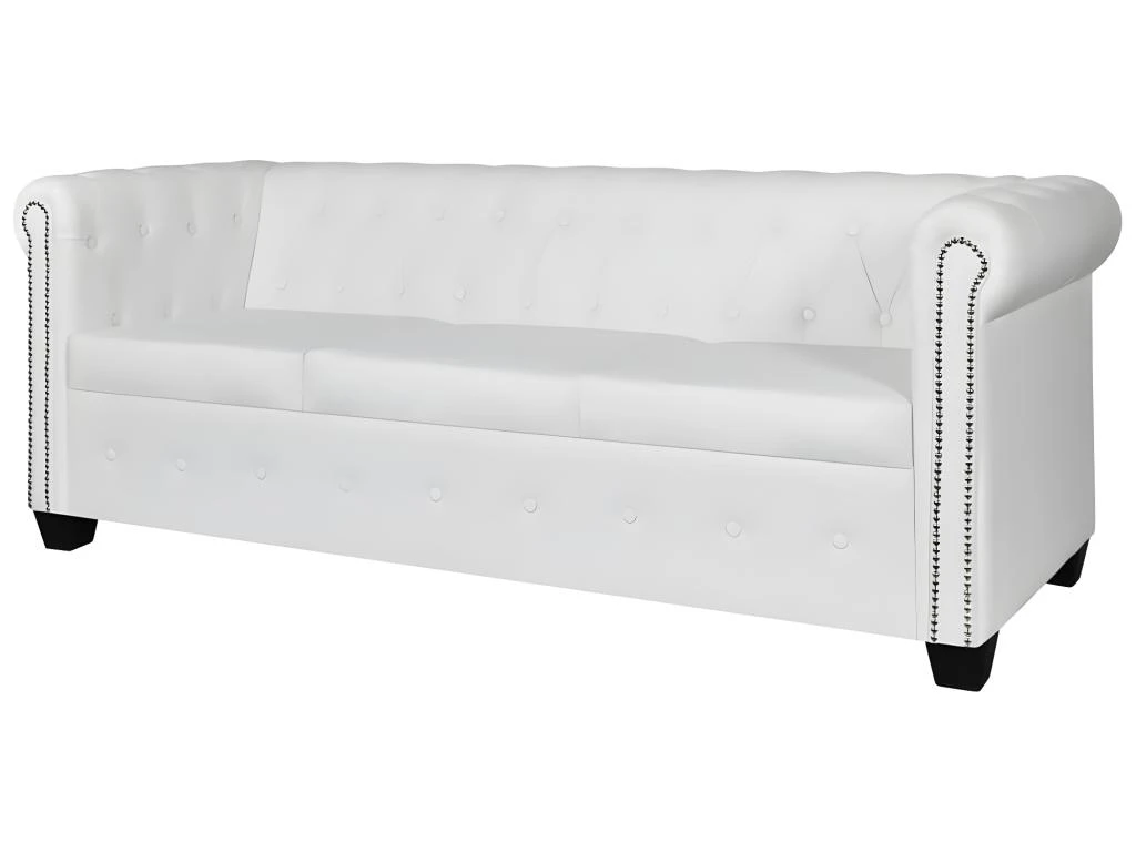 Canapé Chesterfield à 2 Places Et à 3 Places Blanc 5 Canapé Chesterfield à 2 Places Et à 3 Places Blanc – Image 3