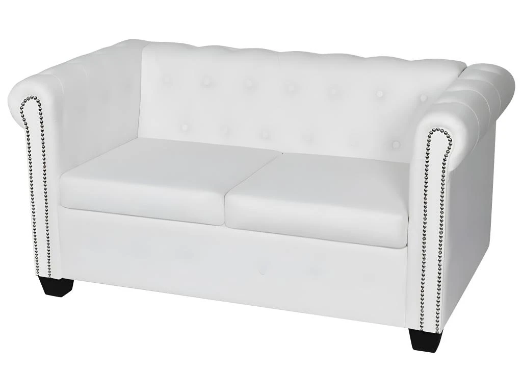 Canapé Chesterfield à 2 Places Et à 3 Places Blanc 7 Canapé Chesterfield à 2 Places Et à 3 Places Blanc – Image 5