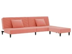 Canapé-lit 2 Places 2 Oreillers Et Repose-pied Rose Velours -Accueil-Canapé canape 21992893