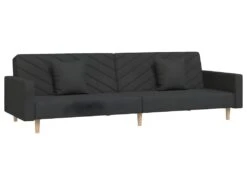 Canapé-lit 2 Places Deux Oreillers Et Repose-pied Noir Tissu -Accueil-Canapé canape 21993295