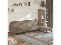 Canapé-lit à 2 Places Avec Tabouret Taupe Tissu Microfibre