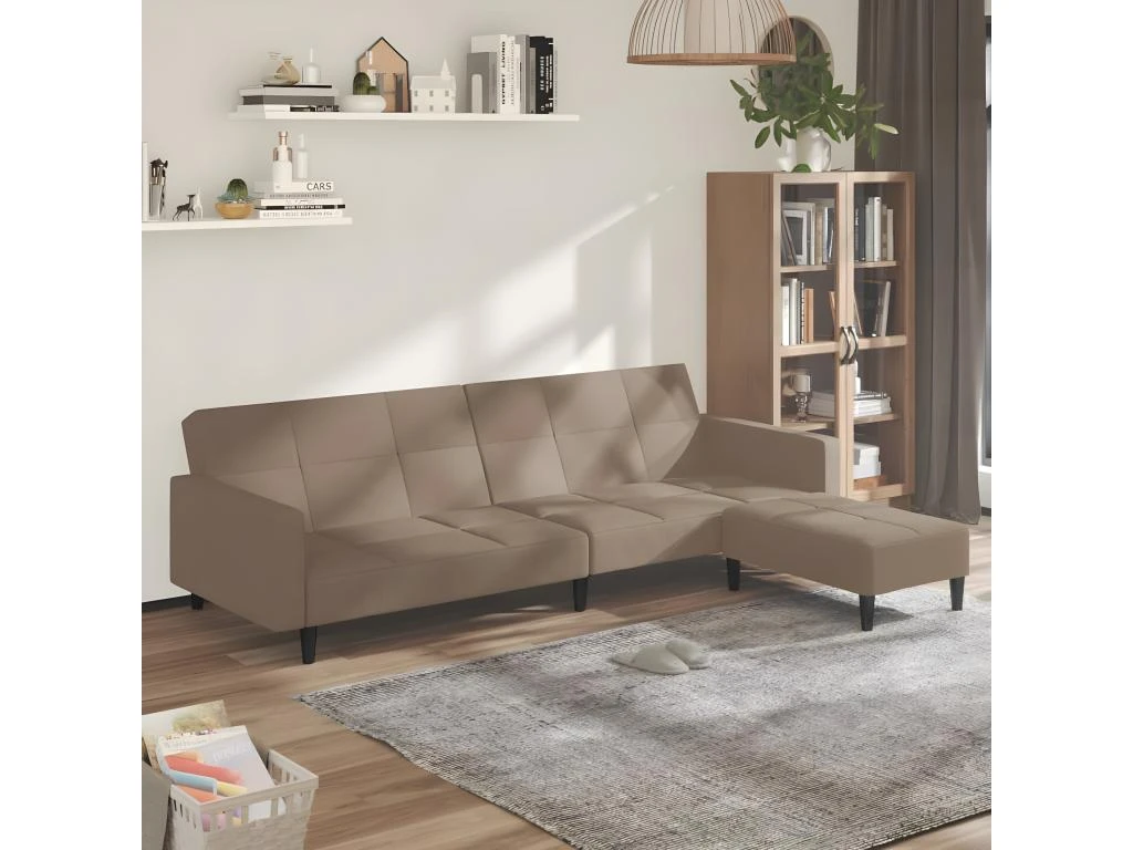 Canapé-lit à 2 Places Avec Tabouret Taupe Tissu Microfibre 3 Canapé-lit à 2 Places Avec Tabouret Taupe Tissu Microfibre