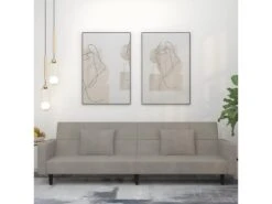 Canapé-lit à 2 Places Avec Deux Oreillers Gris Clair Velours