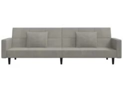 Canapé-lit à 2 Places Avec Deux Oreillers Gris Clair Velours -Accueil-Canapé canape 21994593