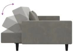 Canapé-lit à 2 Places Avec Deux Oreillers Gris Clair Velours -Accueil-Canapé canape 21994597