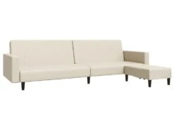 Canapé-lit à 2 Places Avec Repose-pied Crème Similicuir -Accueil-Canapé canape 21994709