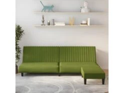 Canapé-lit à 2 Places Avec Repose-pied Vert Clair Velours