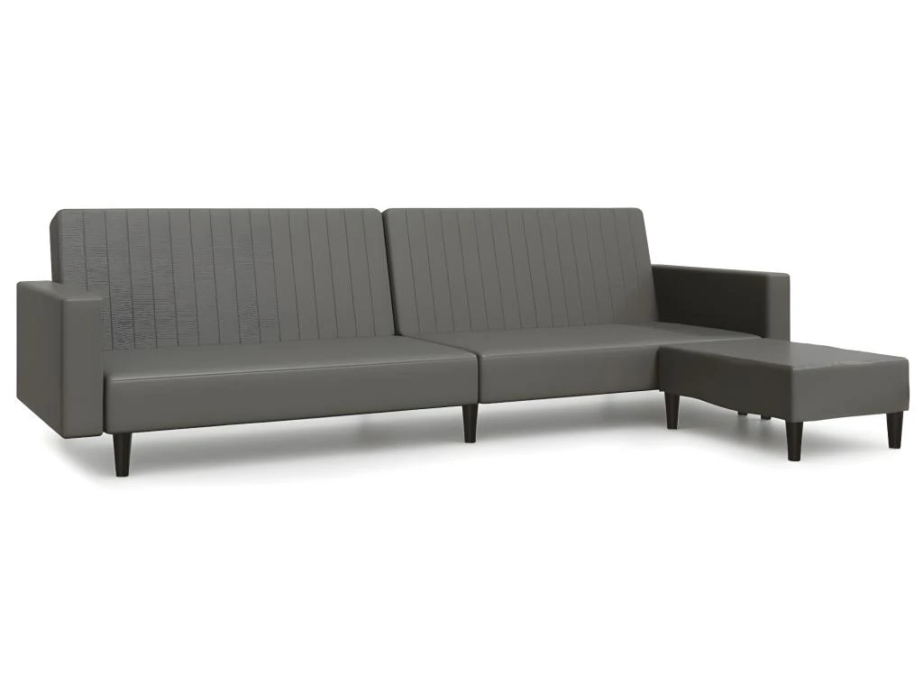 Canapé-lit à 2 Places Avec Repose-pied Gris Similicuir 4 Canapé-lit à 2 Places Avec Repose-pied Gris Similicuir – Image 2