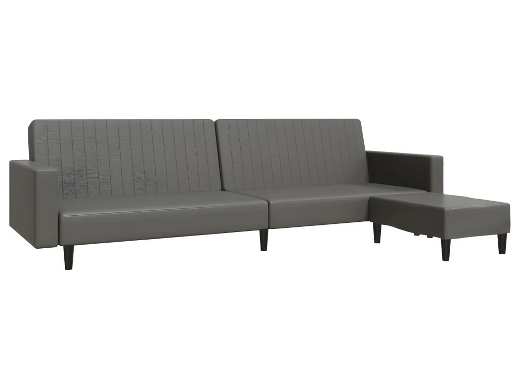 Canapé-lit à 2 Places Avec Repose-pied Gris Similicuir 5 Canapé-lit à 2 Places Avec Repose-pied Gris Similicuir – Image 3