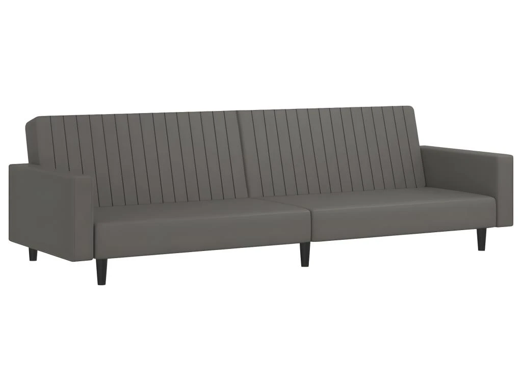 Canapé-lit à 2 Places Avec Repose-pied Gris Similicuir 6 Canapé-lit à 2 Places Avec Repose-pied Gris Similicuir – Image 4