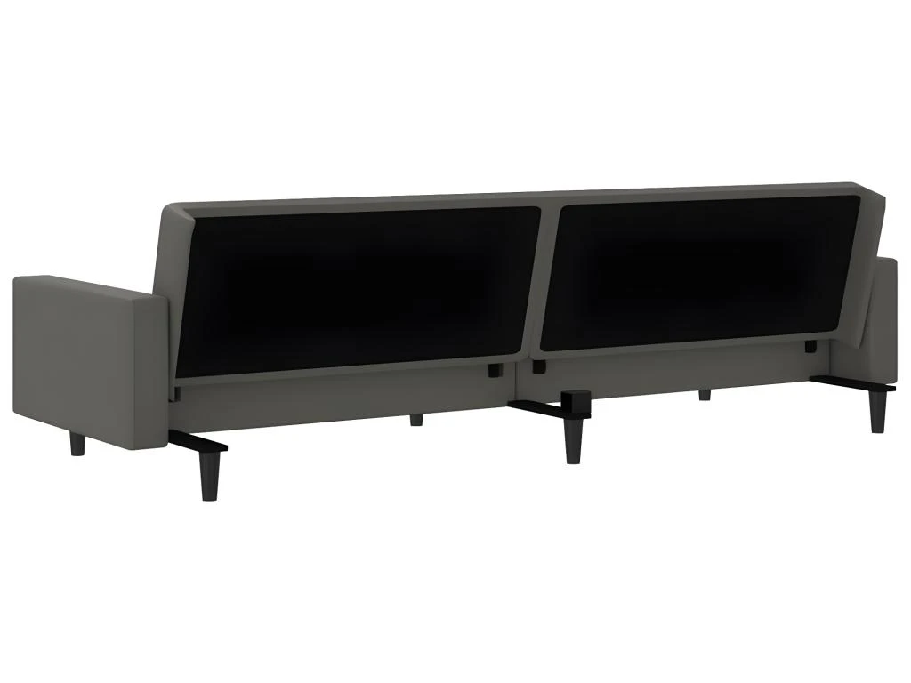 Canapé-lit à 2 Places Avec Repose-pied Gris Similicuir 8 Canapé-lit à 2 Places Avec Repose-pied Gris Similicuir – Image 6