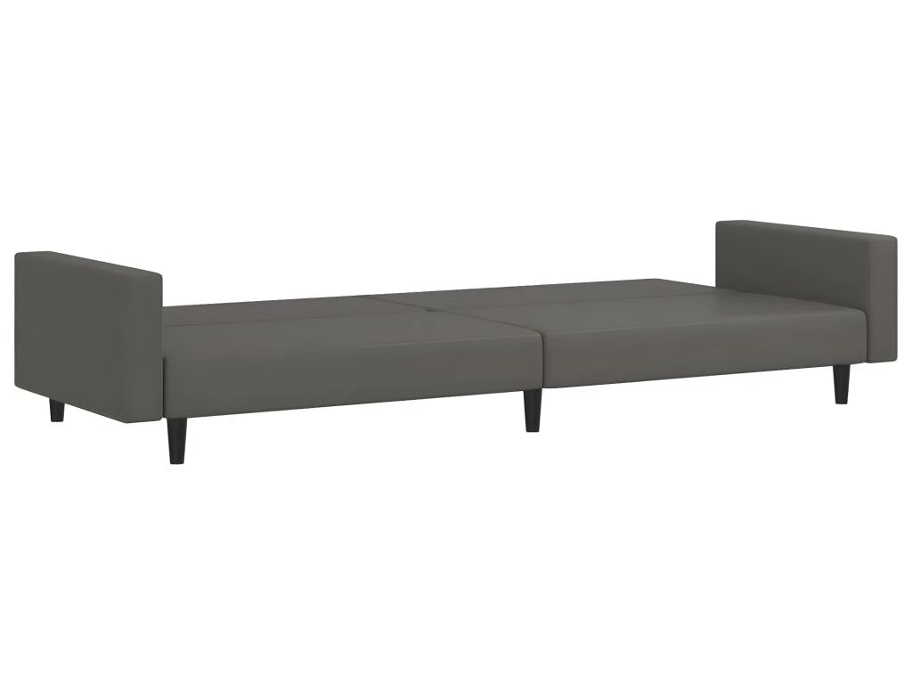 Canapé-lit à 2 Places Avec Repose-pied Gris Similicuir 10 Canapé-lit à 2 Places Avec Repose-pied Gris Similicuir – Image 8