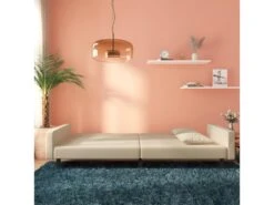 Canapé-lit à 2 Places Avec Deux Oreillers Crème Velours -Accueil-Canapé canape 21994931