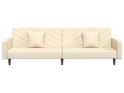 Canapé-lit à 2 Places Avec Deux Oreillers Crème Velours -Accueil-Canapé canape 21994933