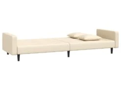 Canapé-lit à 2 Places Avec Deux Oreillers Crème Velours -Accueil-Canapé canape 21994939