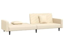 Canapé-lit à 2 Places Avec Deux Oreillers Crème Velours -Accueil-Canapé canape 21994941