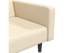 Canapé-lit à 2 Places Avec Deux Oreillers Crème Velours -Accueil-Canapé canape 21994943