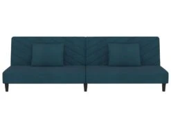 Canapé-lit 2 Places 2 Oreillers Et Repose-pied Bleu Velours -Accueil-Canapé canape 21995153