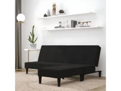 Canapé-lit à 2 Places Avec Tabouret Noir Tissu Microfibre