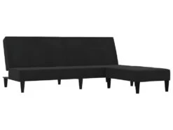 Canapé-lit à 2 Places Avec Tabouret Noir Tissu Microfibre -Accueil-Canapé canape 21995349