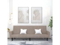Canapé-lit à 2 Places Taupe Tissu Microfibre