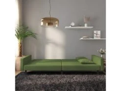 Canapé-lit à 2 Places Avec Deux Oreillers Vert Foncé Velours -Accueil-Canapé canape 21995827